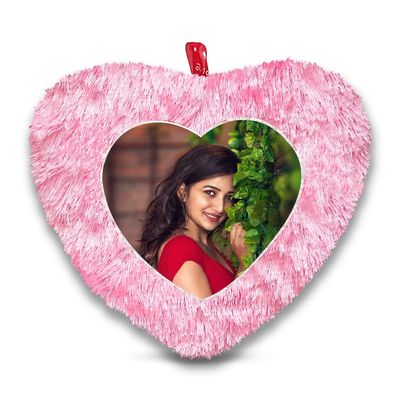 Fur Personalized Gift Photo Cushion for Boyfriend Girlfriend Husband Wife on Occasions Valentine's Day Birthday Anniversary Special Love Gift Heart 15x17 inch, Pink (PC46)-image-34