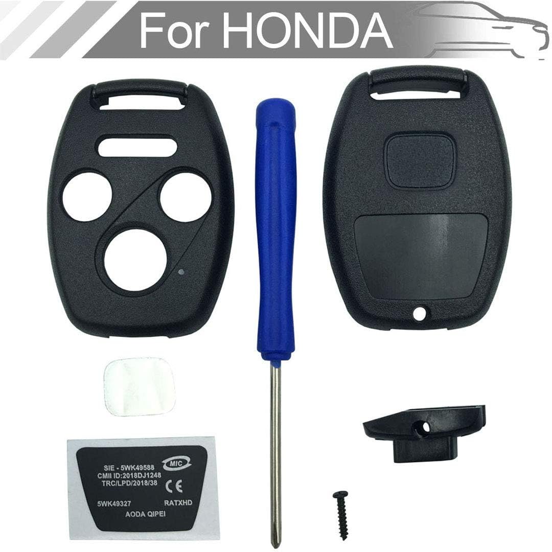 NEW 4 button Key Fob Shell Case Fit for Honda Civic Accord Ex Pilot Fit Keyless Entry Remote Key Housing Replacement with Screwdriver (3+1Button 1PCS)