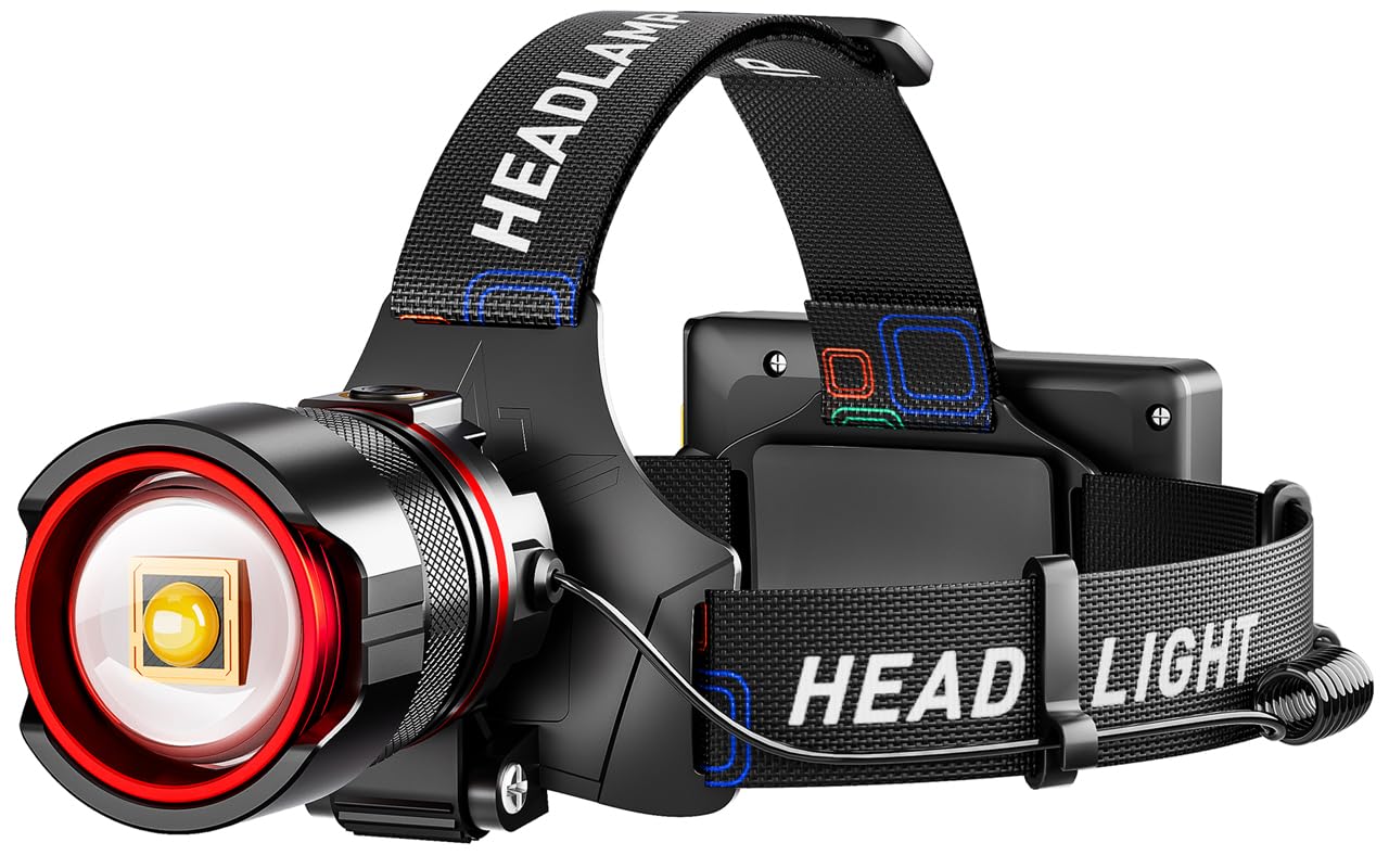 Rechargeable Headlamp 99000 High Lumens, Super Bright LED Head Lamp with Motion Sensor, 12 Modes, IPX7 Waterproof, 125° Adjustable, Zoomable Headlight for Adults, Camping, Cycling, Running
