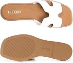 FITORY Women's H-Band Flat Slide Sandals, Square Open Toe | Summer Ladies Comfort Cushioned Slip On, Elegant Leather Shoes for Beach Casual Dressy Vacation