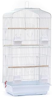 Vogelkäfig Voliere für Vögel Papageien Unzertrennliche Nymphensittiche Wellensittiche mit aufklappbarem Dach zum Aufhängen aus Metall (46 x 36 x 92 cm (weiß))