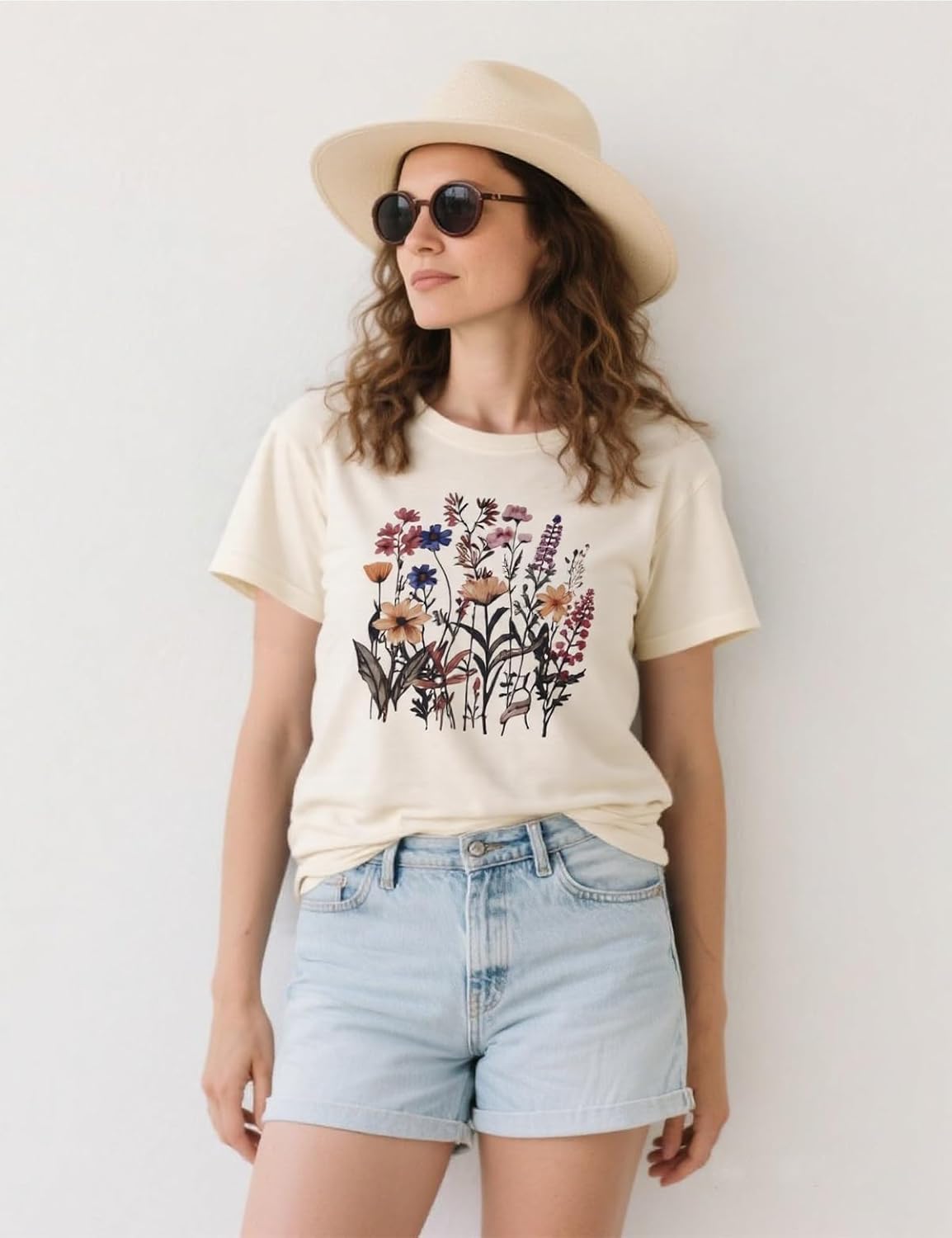 Women's Vintage Floral T-Shirt Boho Wildflower Graphic Tee Casual Short Sleeve Summer Tshirt - Image 2
