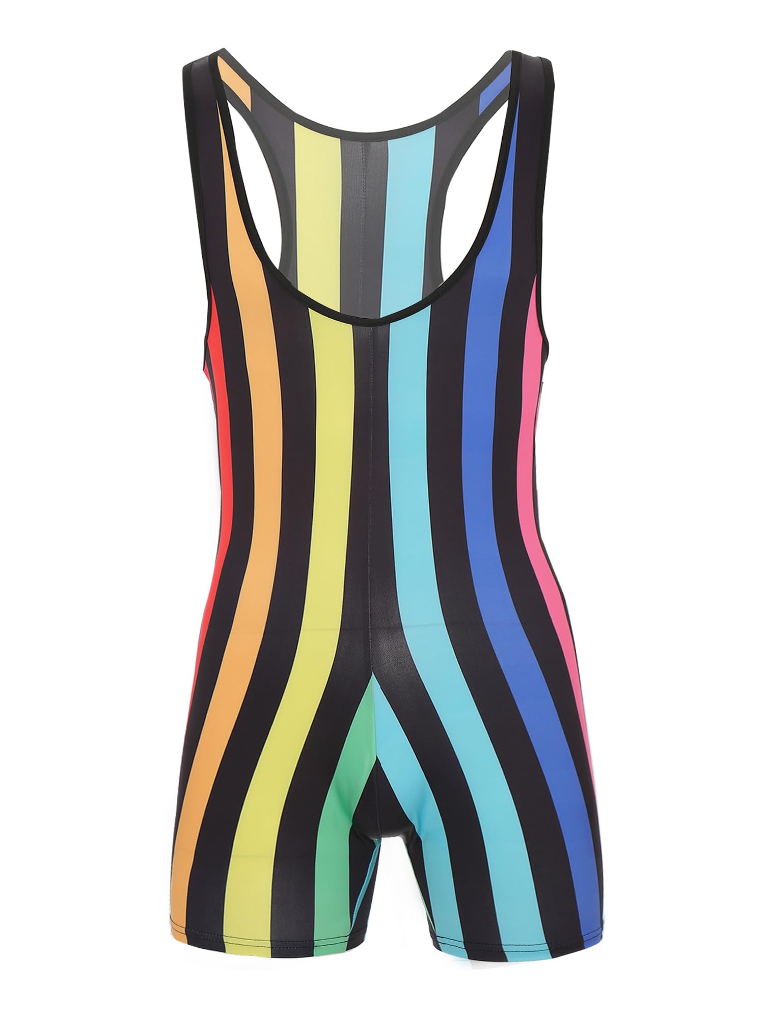 CHICTRY Men's Sports Work-Out High Cut Wrestling Singlet Leotard Bodysuit 5# Rainbow A XXL