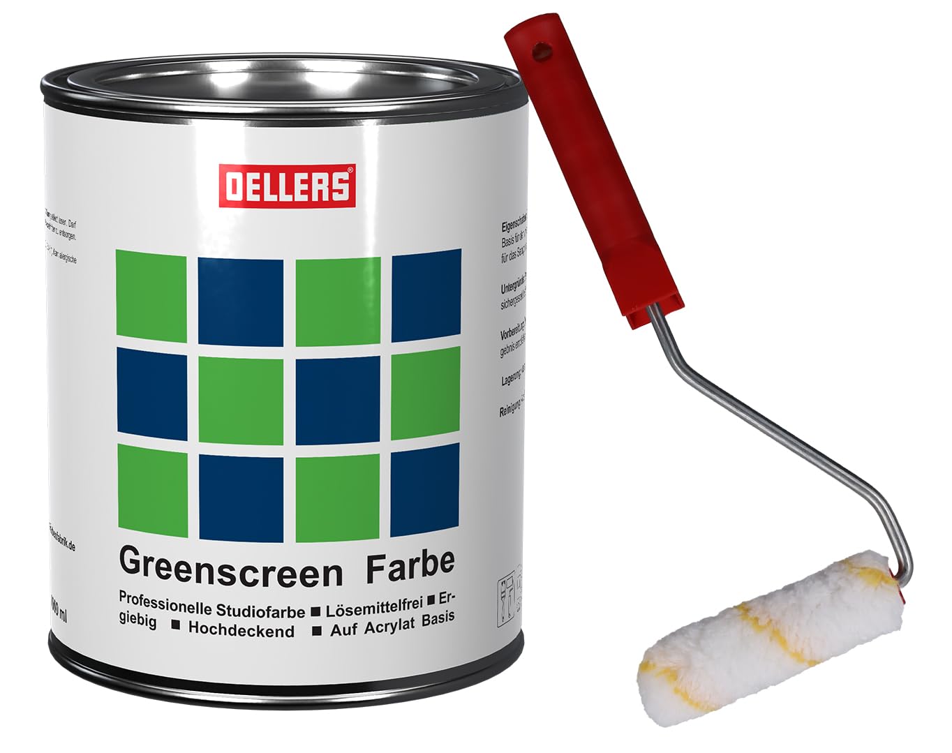 OELLERS Peinture fond vert Greenscreen, 1l, chroma vert, mate, avec rouleau