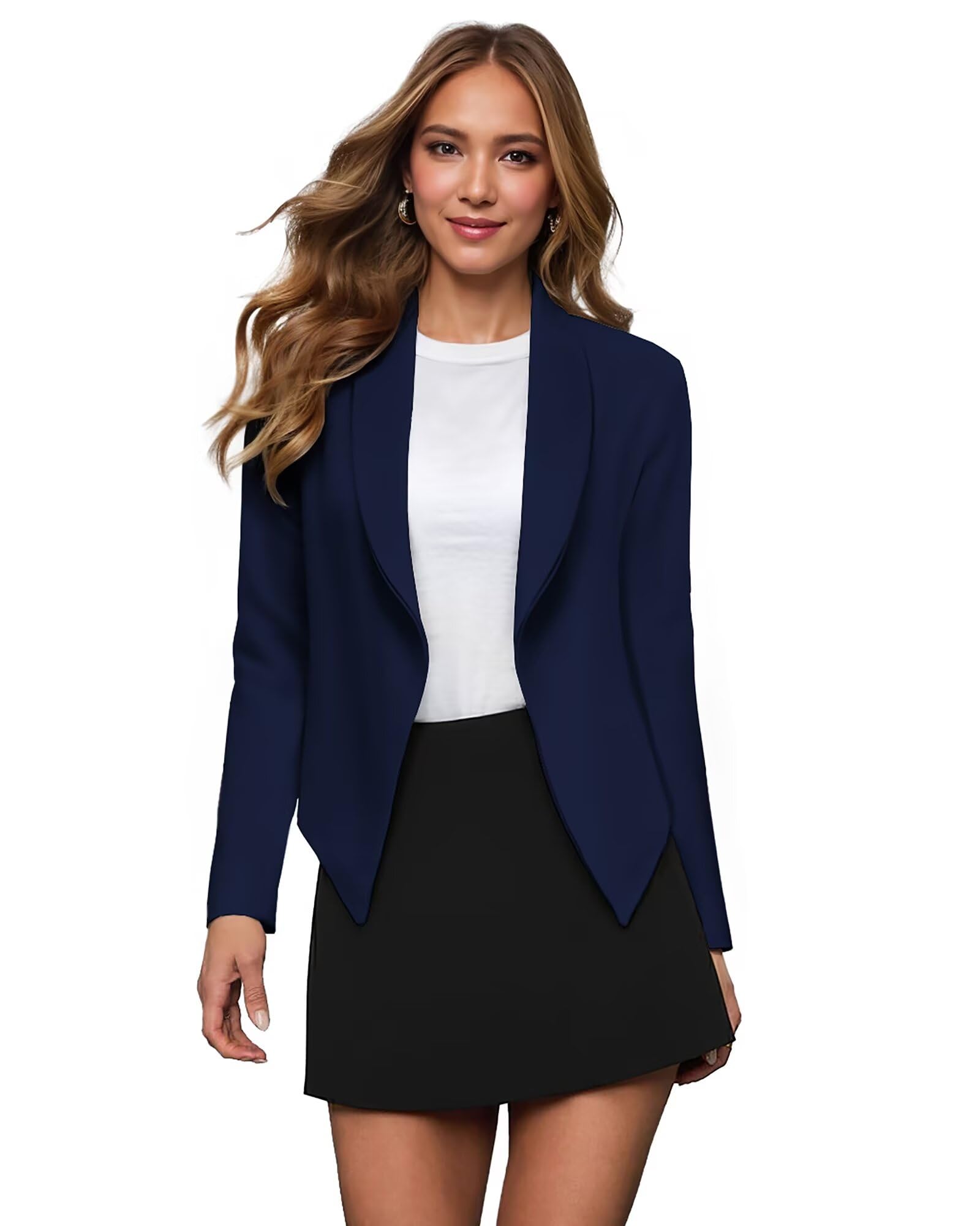 Hybrid & Company Womens Casual Work Office Blazer Open Front Heavy Ponti Shawl Collar Long Sleeve Jacket