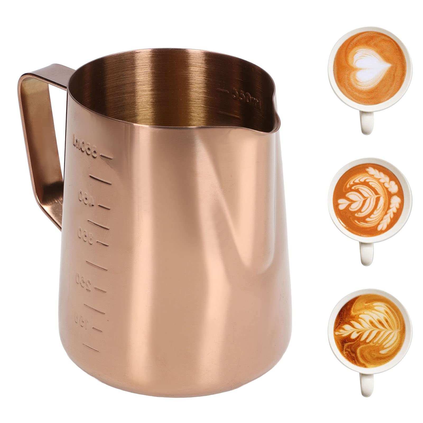 Milk Frothing Pitcher, 18.6oz/550ML Stainless Steel Milk Frothing Cup with Scale Rose Gold Coffee Steaming Pitcher for Latte Art Cappuccino