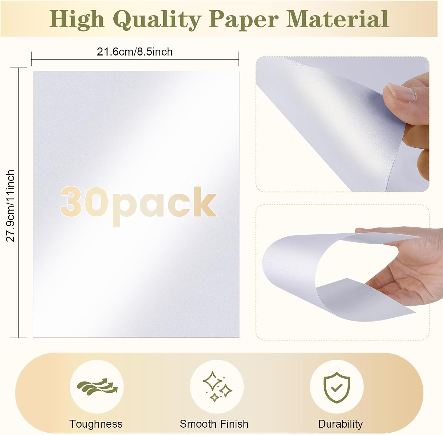 30 Sheets White Shimmer Cardstock, 8.5x11 Cardstock Paper, 230g/80lb Pearlescent Card Stock Metallic Printer Paper, Thick Card for DIY Crafts Cards, Invitations, Certificates, Weddings