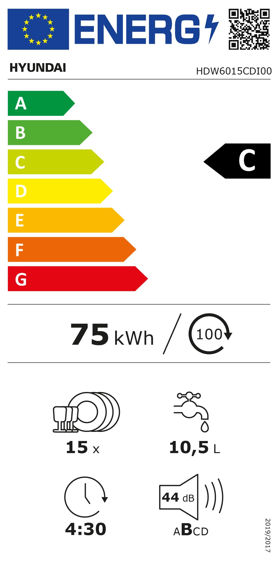 Hyundai Lavavajillas 60cm Inox HDW6015CDI00. 15 Cubiertos, 3 Bandejas, 7 Programas, Display LED táctil, Función Stop&Go, Eficiencia Energética Clase C
