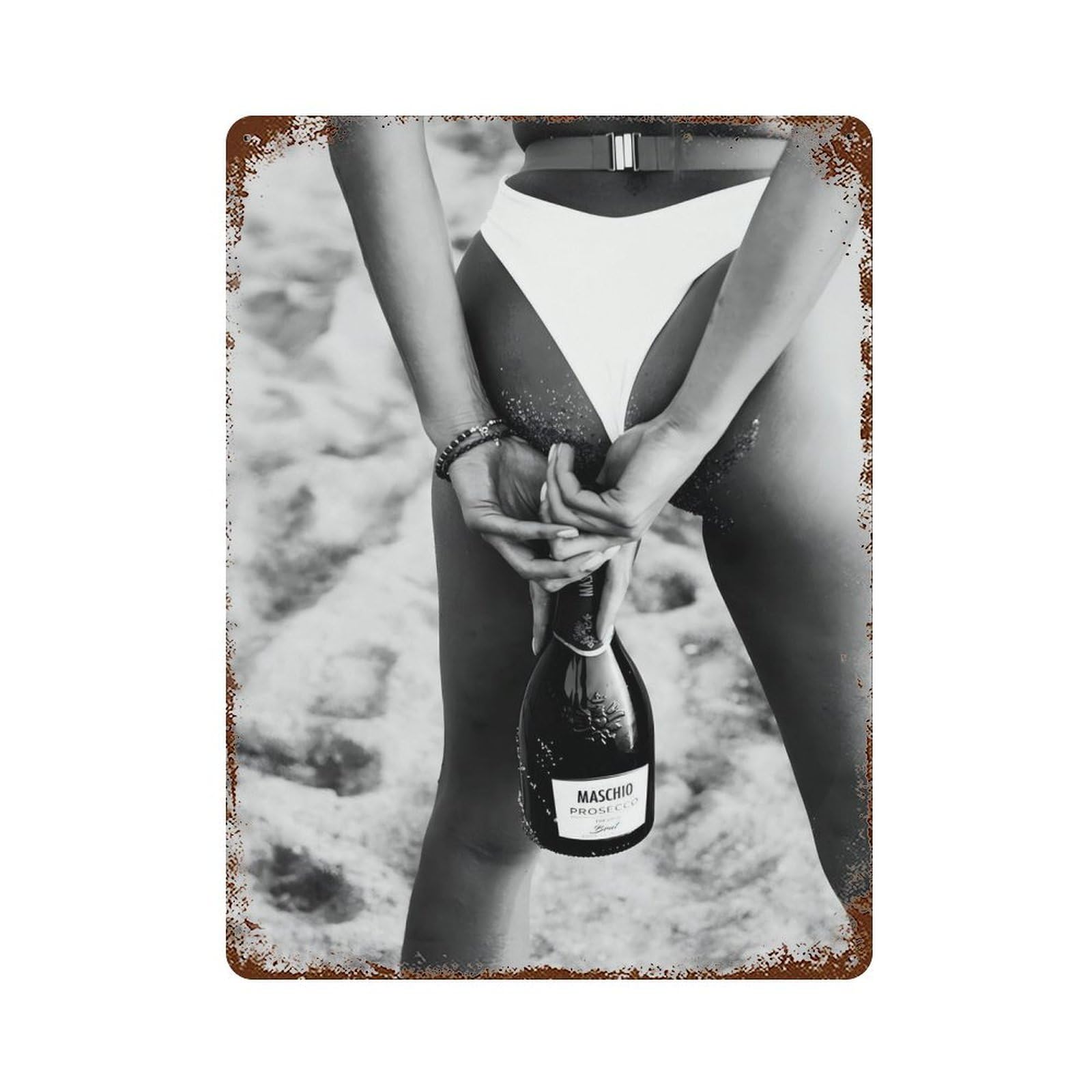 xiaoxiaoshen Bikini Woman Holding Wine Bottle Wall Art Wall Decor Art Metal Tin Poster Modern Home Decor Art Home Bar Shop Decorations Vintage Sign 40x30cm