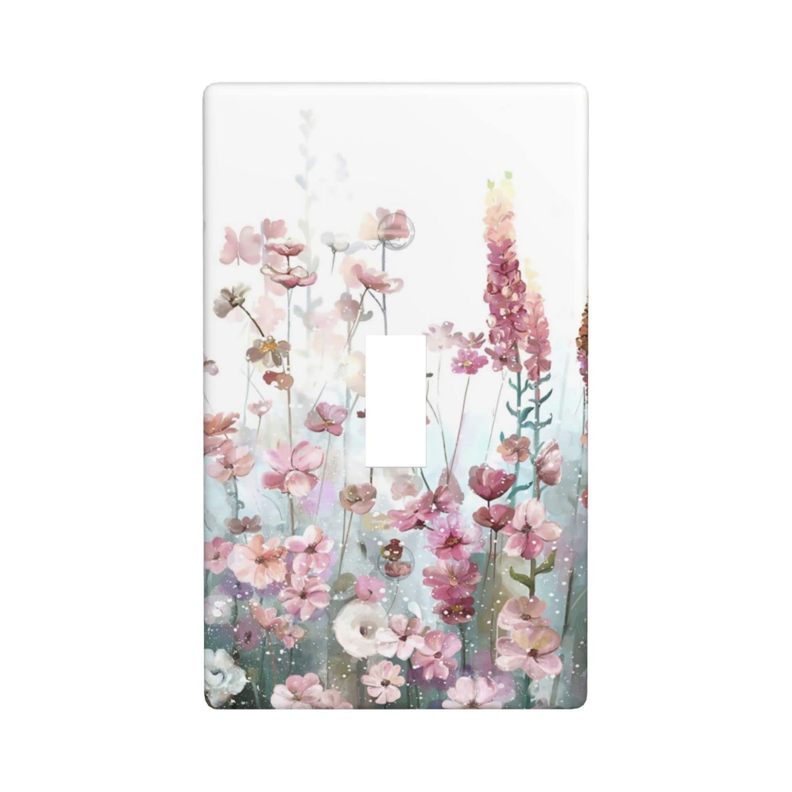 Colorful Flowers Single Light Switch Cover Plate 1 Gang Toggle Switch Plate Pink Floral Decorative Wall Plate Accessories, Standard Size, 4.50 x 2.76