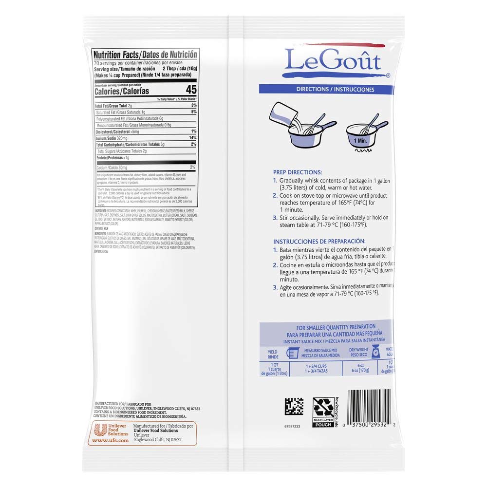 LeGout Cheddar Cheese Instant Sauce Mix Made with Real Cheddar Cheese, Colors from Natural Sources, No added MSG, 0g Trans Fat, 25.4 oz, Pack of 8