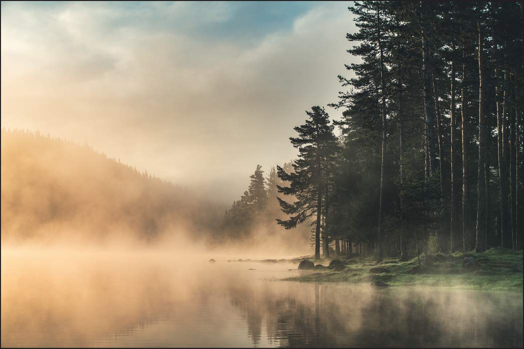 Muralo Fototapete Vlies Wald im Nebel, See, Bäume, XXL - 270x405 cm