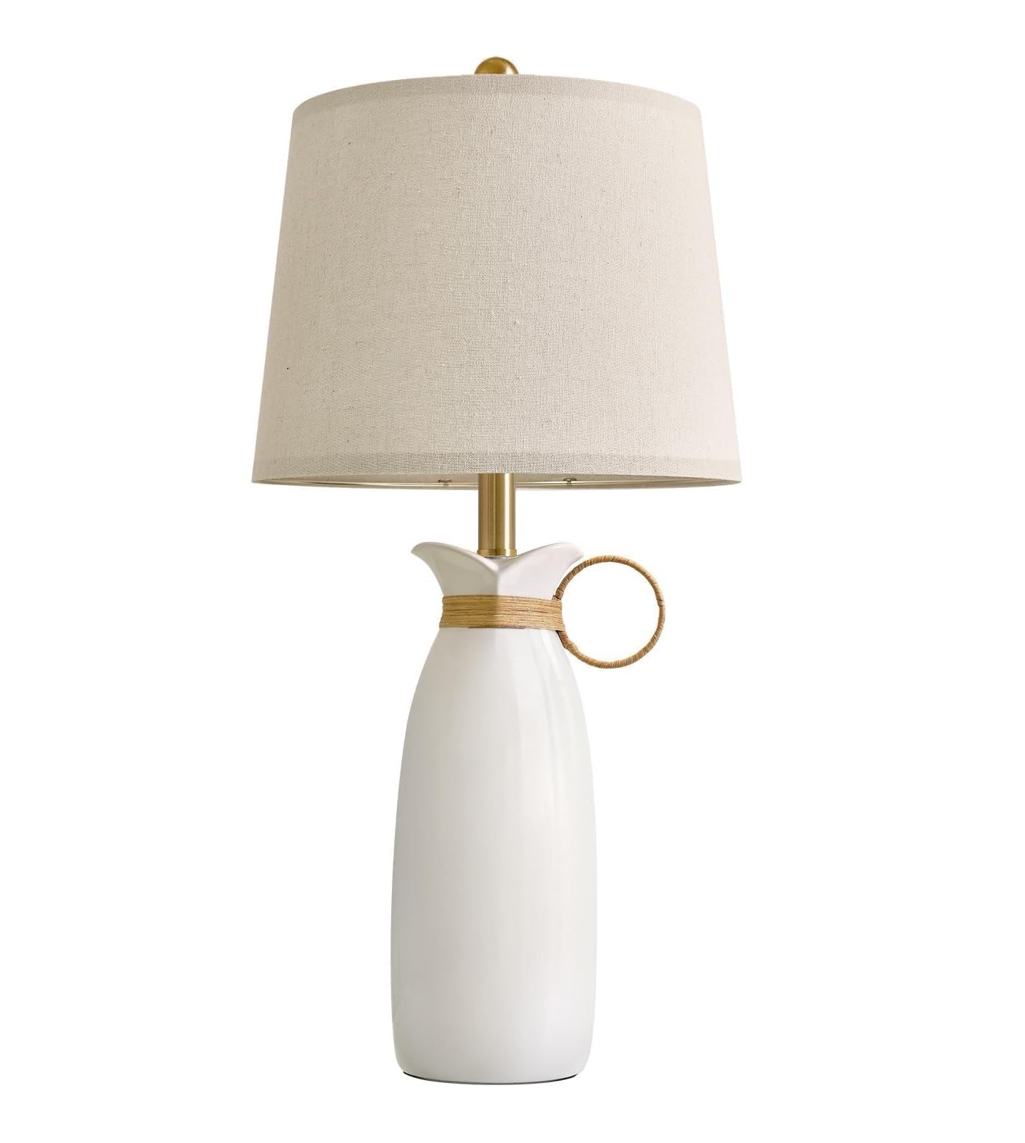 27 Inch Bohemian Ceramic Table Lamp with Linen Shade for Bed