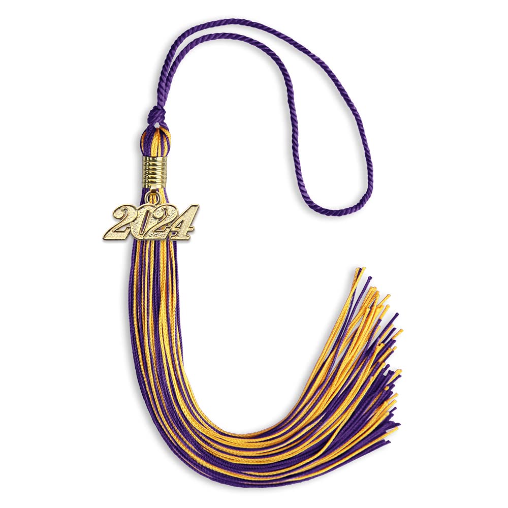 Endea Graduation Mixed Double Color Tassel with Gold Date Drop (Purple/Gold, 2024)