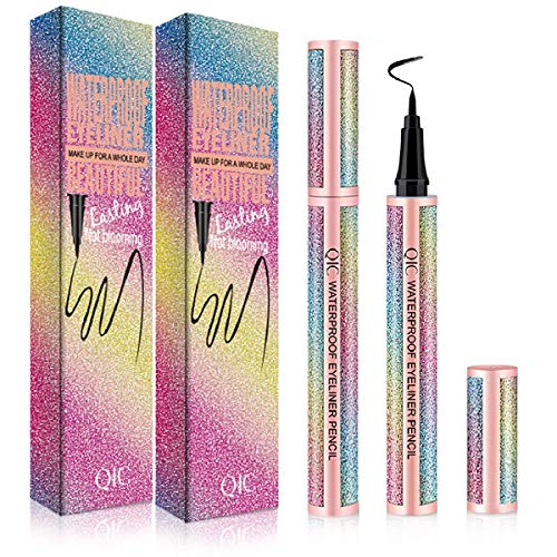 2Pack Liquid Eyeliner, Waterproof Eyeliner Pencil Black Eye Liners Long-Lasting Super Slim Makeup Eyeliner Pen Gel