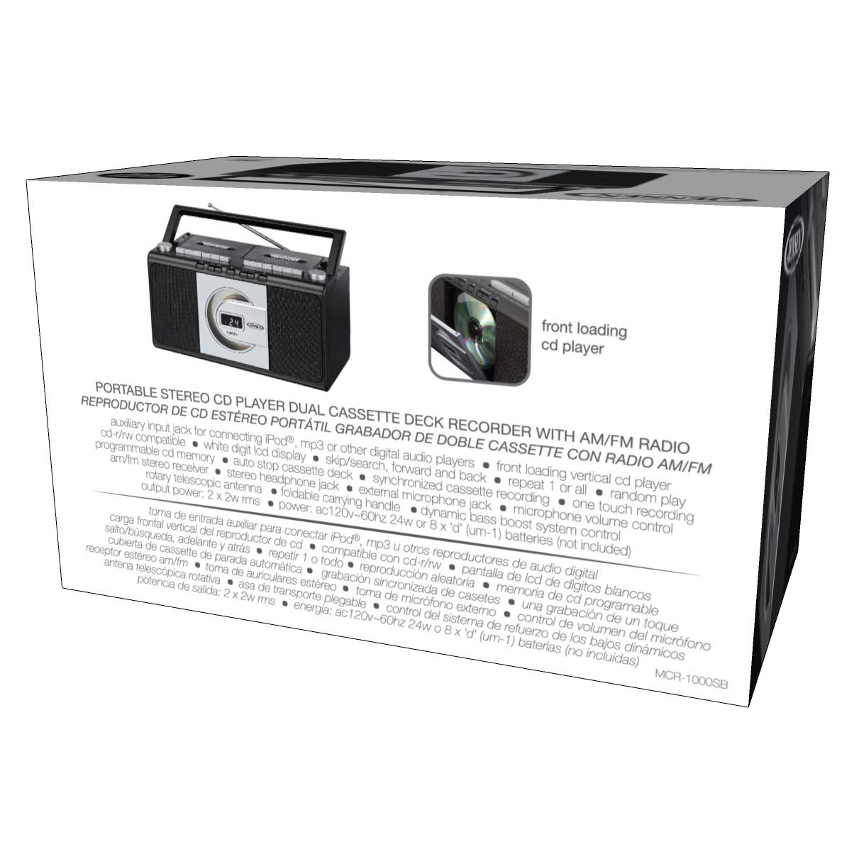 Jensen MCR1000SB Modern Retro Music System Portable CD/Cassette Player