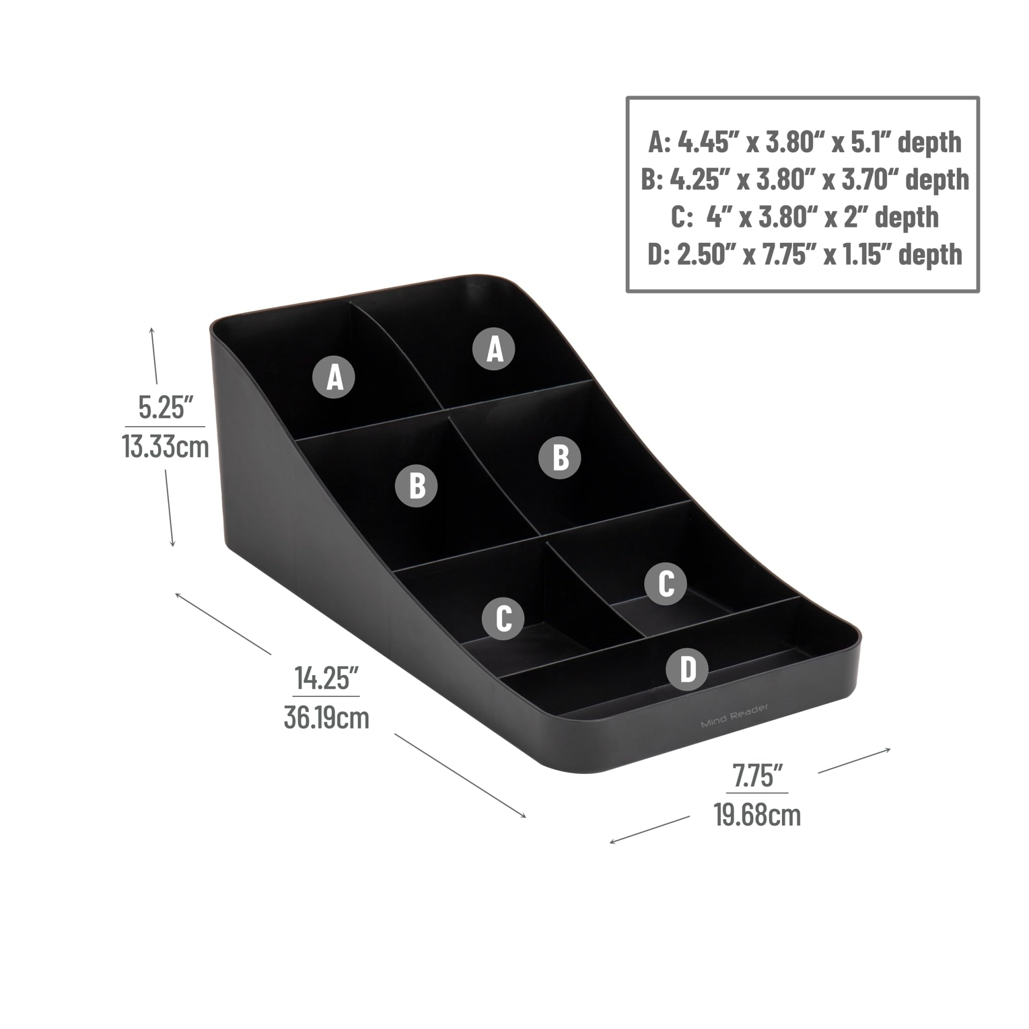 Mind Reader 2COMP7-BLK - Dispenser per tazze da caffè e condimenti a 7 scomparti, set da 2, 39,4 x 18,4 x 13,3 cm, in plastica, colore: nero