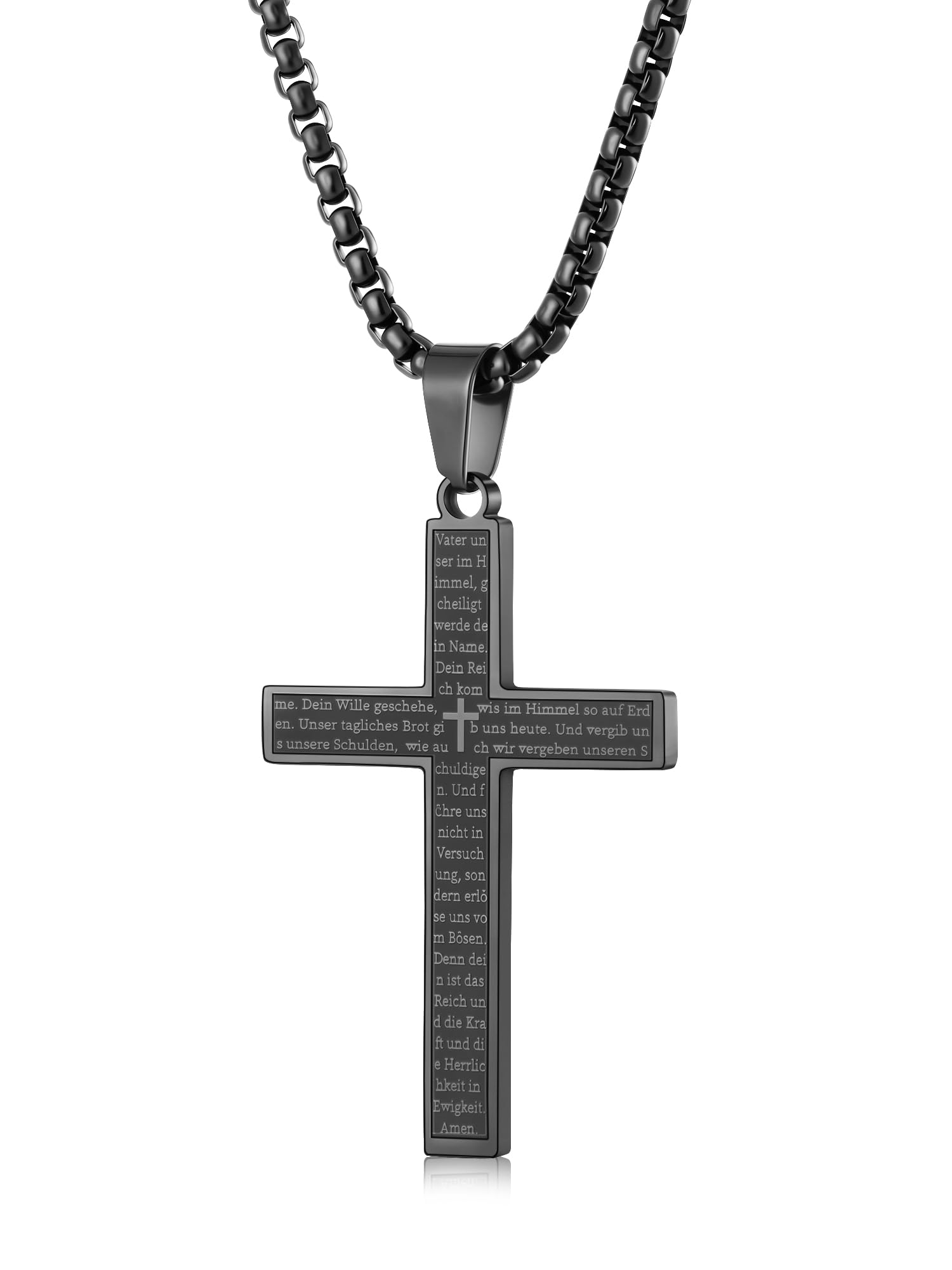 Aretas Schwarz Kreuz Halskette für Herren Jungen Kinder Cross Necklace Chain Men Boys Kids Kreuz Anhänger Kette mit 20 Zoll Schmuck Edelstahl Geschenke