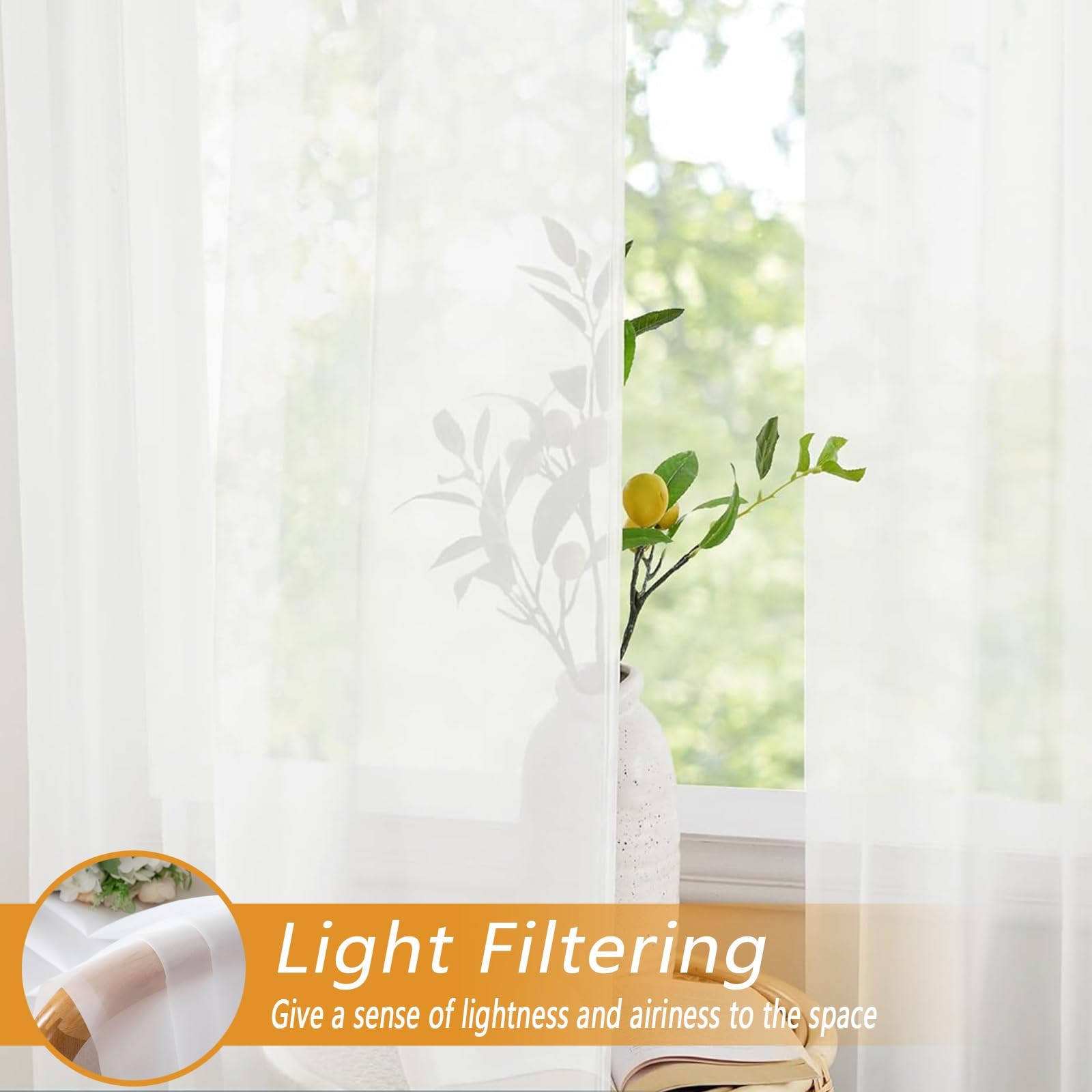 2 Pannelli Tende Trasparenti 170 x 110 cm Set di 2 Pannelli in Voile Morbido, 100% Poliestere, Traslucido Tenda Salotto Moderne per Soggiorno e Camera da Letto, Bianco
