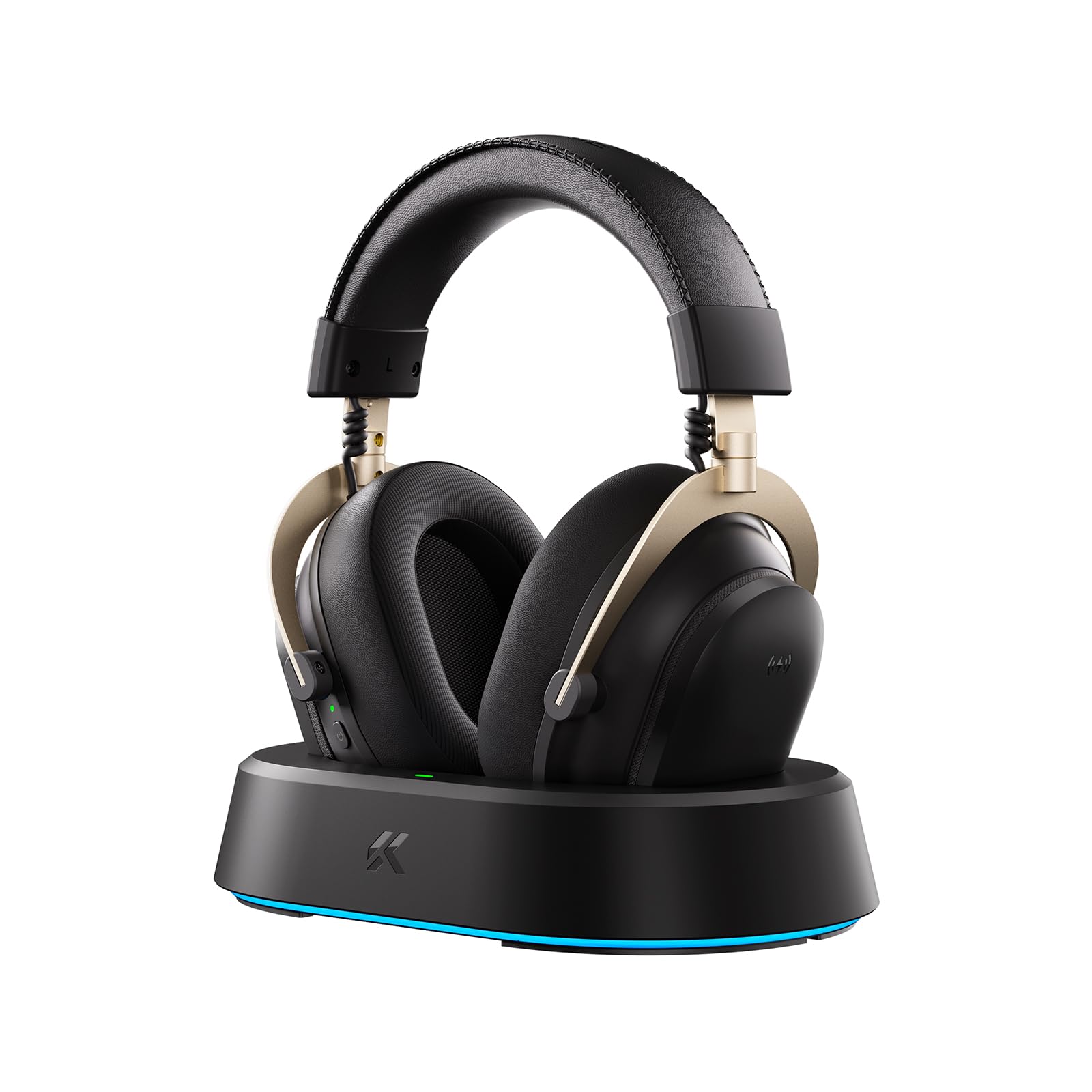MCHOSE V9 Turbo+ Casque Gaming sans Fil, Noir-Or | Station de Charge Magnétique RGB, Son Surround 7.1, Haut-Parleurs 60 mm, 200h Autonomie, Micro Détachable