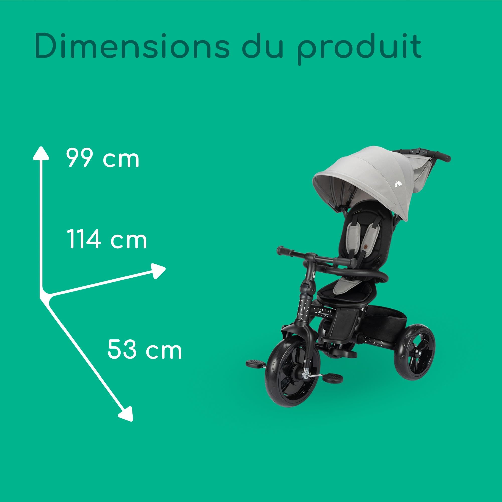 Bebeconfort Windy, Tricycle bébé évolutif avec poignée parent, 10 mois-4 ans, 0-25 kg, Taille réglable, Siège confortable et réversible, Capote de protection, Pliage compact, Vélo bébé, Tinted Grey