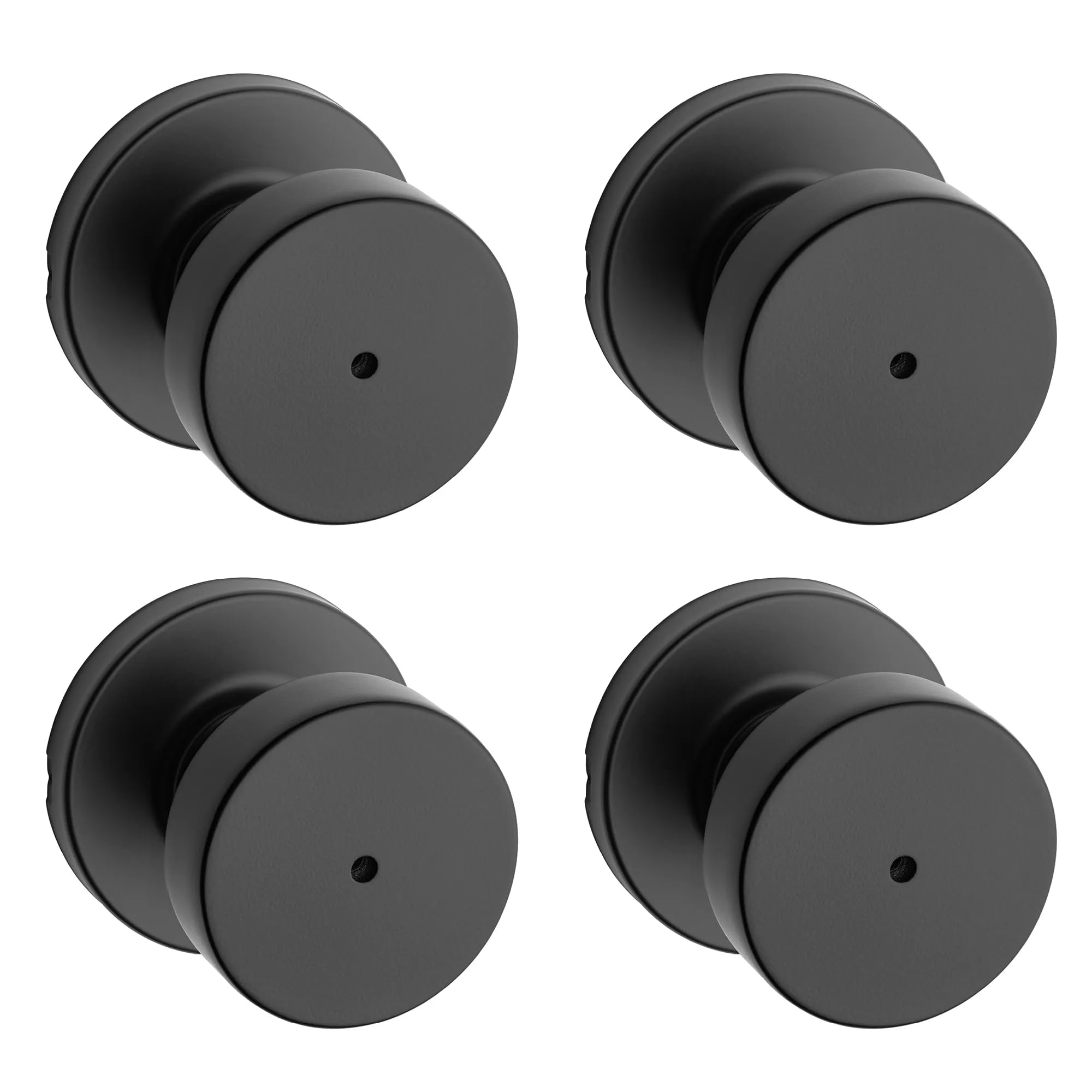 Kwikset Pismo Interior Round Privacy Door Knob with Lock, Door Handle for Bathroom and Bedroom, Matte Black Keyless Push Button Lock Doorknob