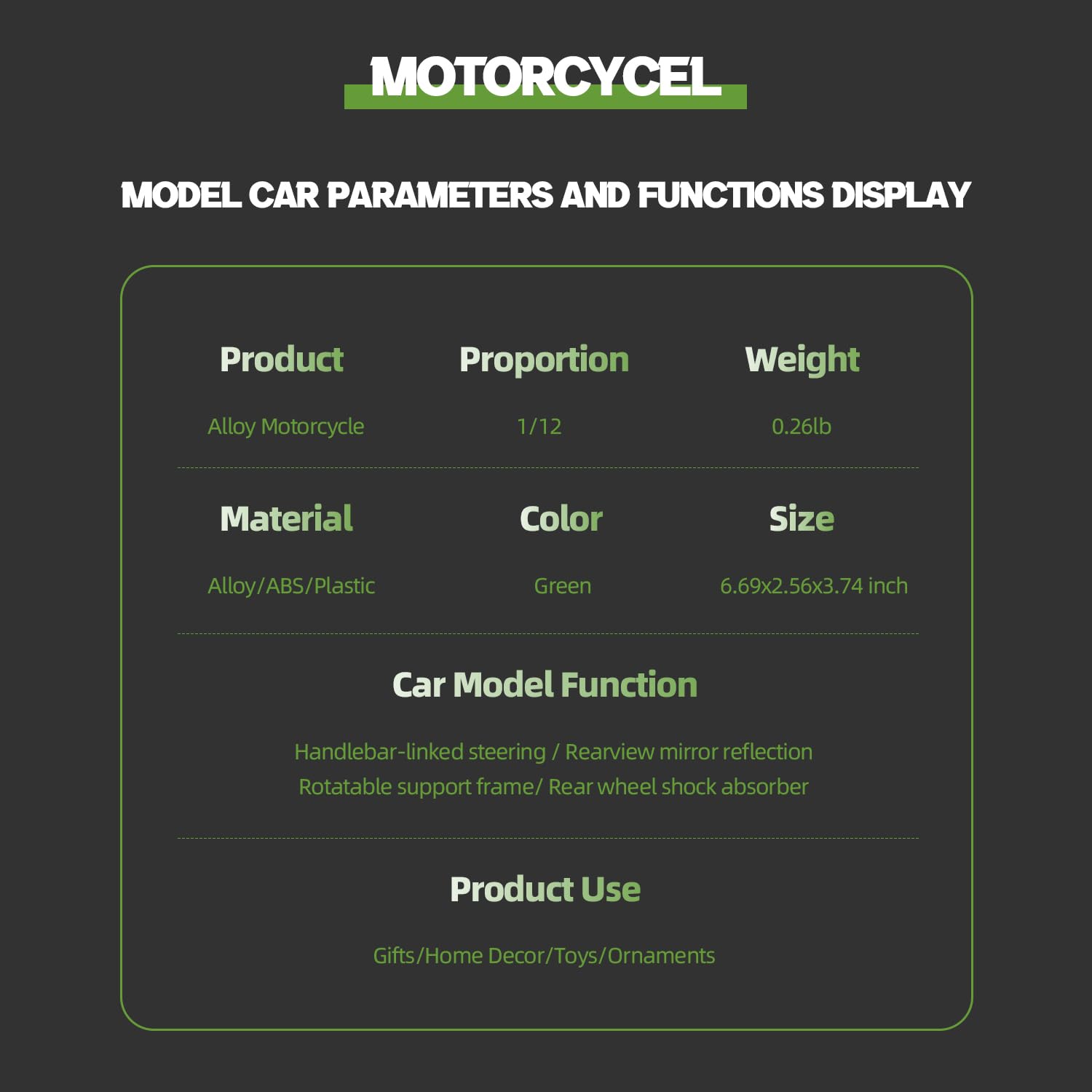 1:12 Motorcycle Model Toy for Kawasaki Ninja ZX-6R Metal Die-cast with Plastic Motorcycle Model Mini Moto Gift for Adult