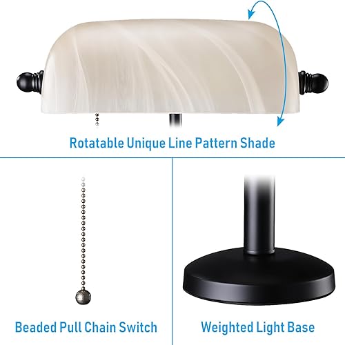 Miniatura 3 de TORCHSTAR Lámpara de escritorio de banqueros de vidrio esmerilado amarillo, con certificación UL, lámparas de escritorio antiguas con textura única,