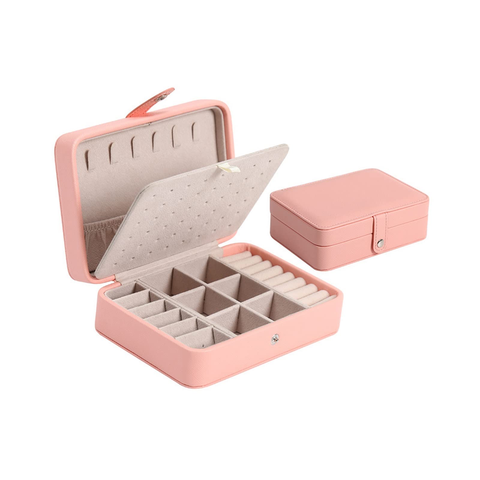 Schmuckschatulle, Reise-Schmucketui, doppelschichtige Reise-Schmuckschatulle, Reise-Schmucketui als Geschenk für Frauen, Mädchen (Halskette, Ohrringe, Ringe) (Farbe: Rosa)