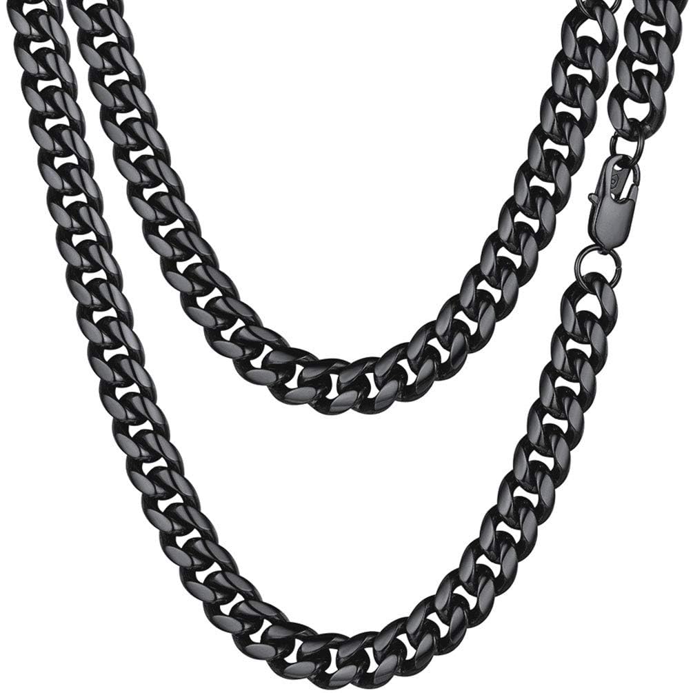 316L Stainless Steel Figaro Cuban Chain Necklace for Men, Black/18K Real Gold Plated, 4/5/6/7.5/9/10/13mm, 14inch-30inch, Come with Box