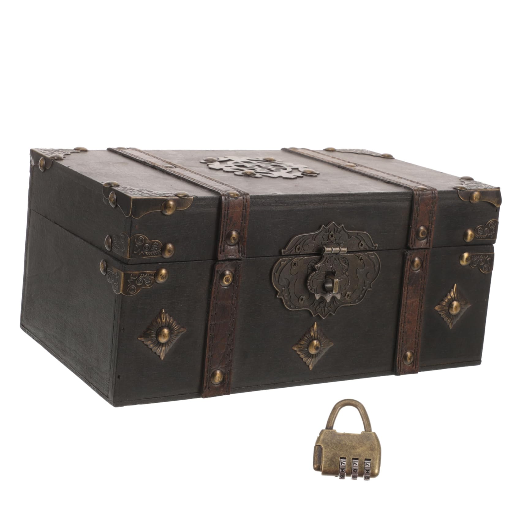 CHILDWEET Caja de Madera Vintage para Almacenamiento Multifuncional, Pequeña Caja Retro Tapa y Cerradura de Combinación de 3 Dígitos, Estuche Seguro para Joyas y Baratijas, Adecuado