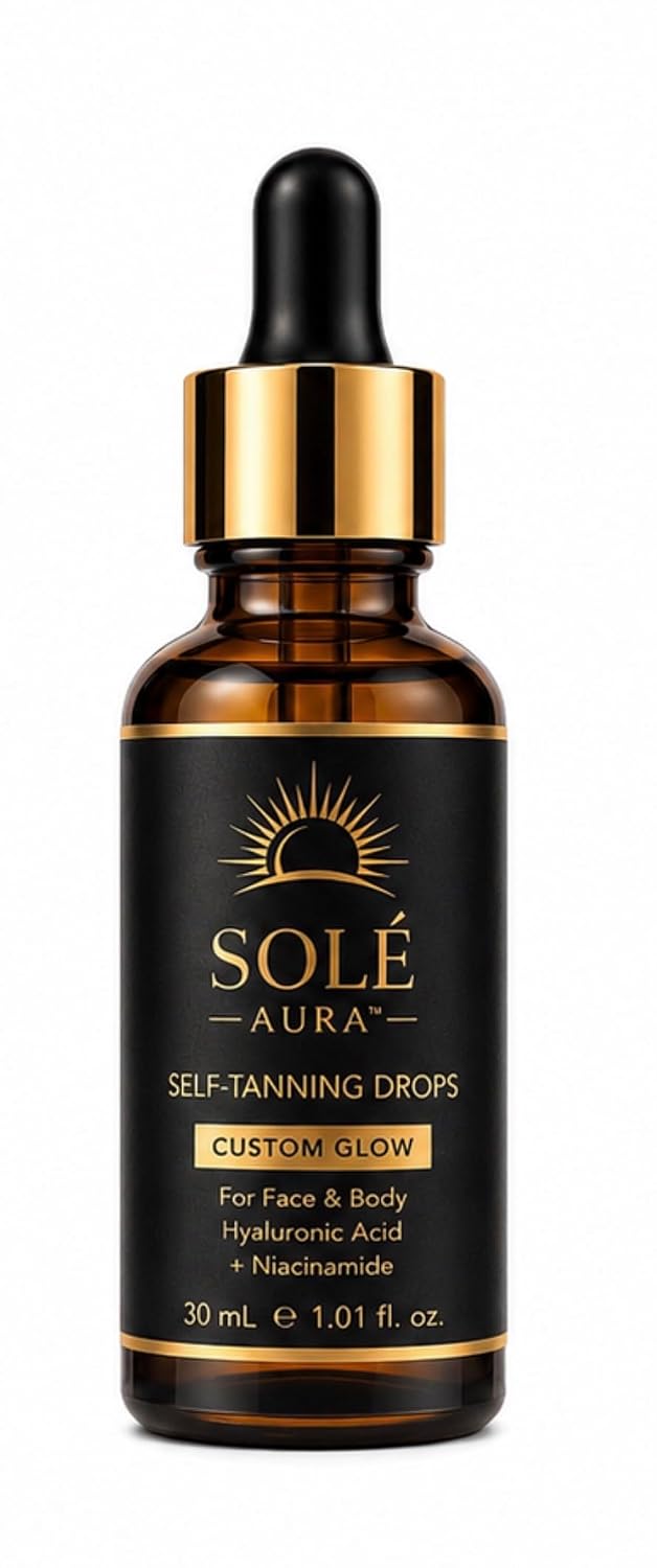 Solé Aura™ Custom Glow Tanning Drops for Face & Body – Buildable Self Tanner with Hyaluronic Acid & Niacinamide – Natural Looking Glow – Vegan & Cruelty Free – 30 mL
