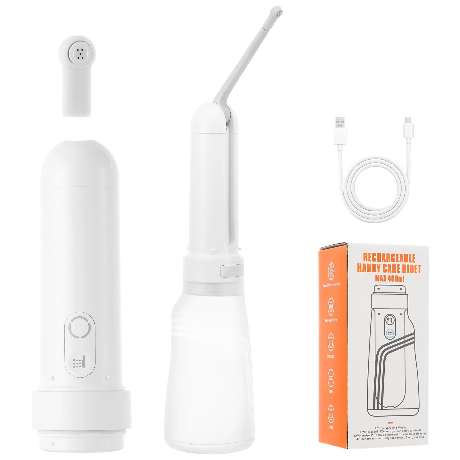 Bidet portatile da viaggio, detergente personale portatile ricaricabile con serbatoio d'acqua da 14 once, spruzzatore elettrico impermeabile IPX7, 3 modalità di pulizia per l'igiene personale