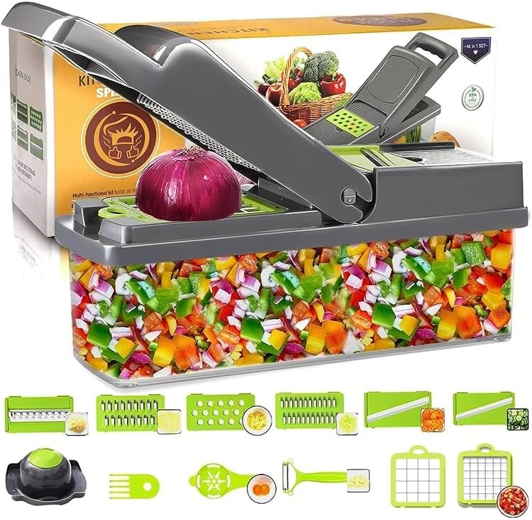 Miniatura 6 de Picador de verduras, 14 en 1 Multi-funcional Mandoline Pro SlicerRallador con Contenedor