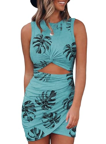 Acelitt Women's 2026 Summer Sleeveless Tank Dresses Cut Out Twist Bodycon Wrap Party Evening Mini Dress - Small - C-c Green/Black