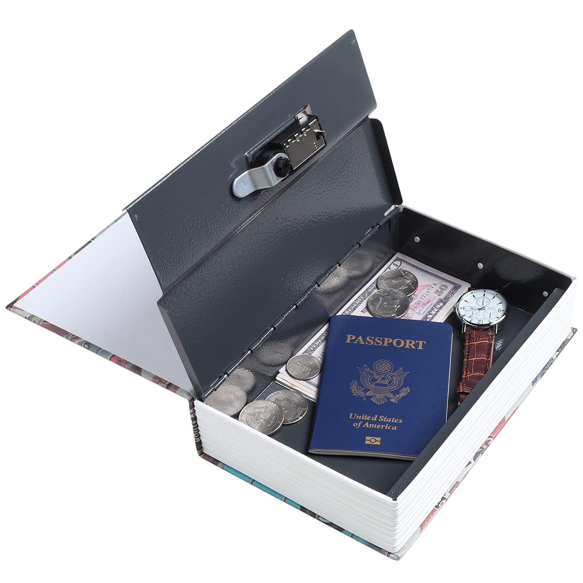 Decaller Buchtresor mit Zahlenschloss, Umlenkung, versteckter geheimer Metallschloss, Box für Zuhause, Geld und Schmuck, 24,1 x 15,7 x 5,6 cm, Route 66