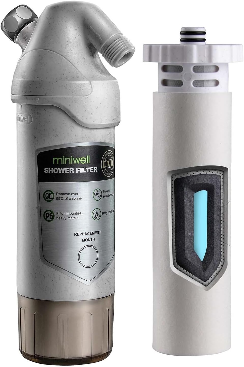 miniwell L720-Plus Shower Filter System-for Bathroom Hard Water and Well -Remove Chlorine & Heavy Metals & Sediments impurties- Good for Skin & Hairs
