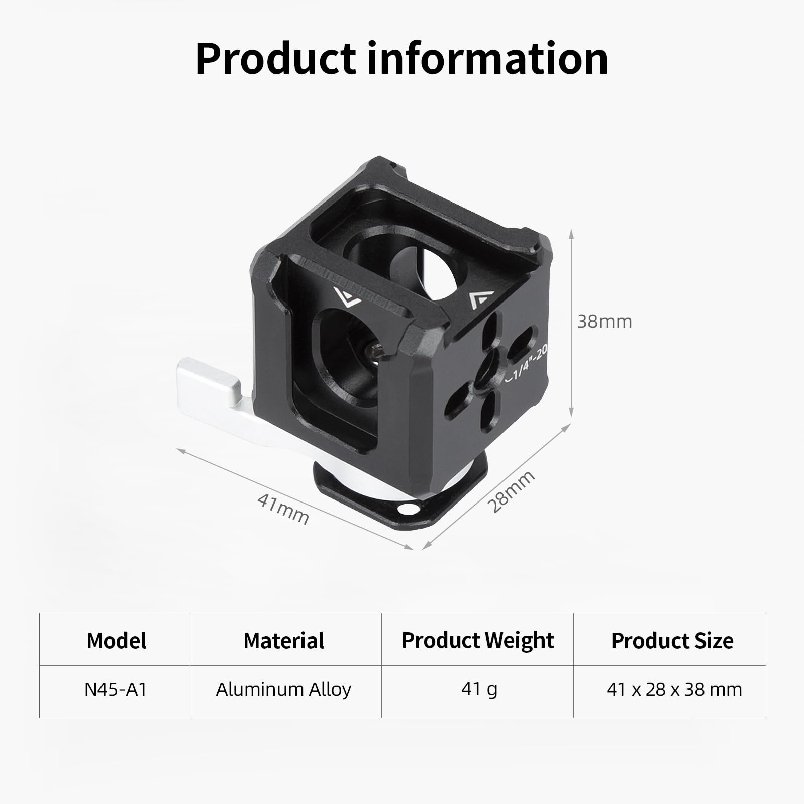 Nitze Triplo Cold Shoe Supporto con 1/4" Threaded Hole, 1/4" and 3/8" ARRI Locating Holes, Quick Release Cold Shoe Mount per Supporto Monitor, Braccio Magico, Luce LED e Microfono - N45-A1