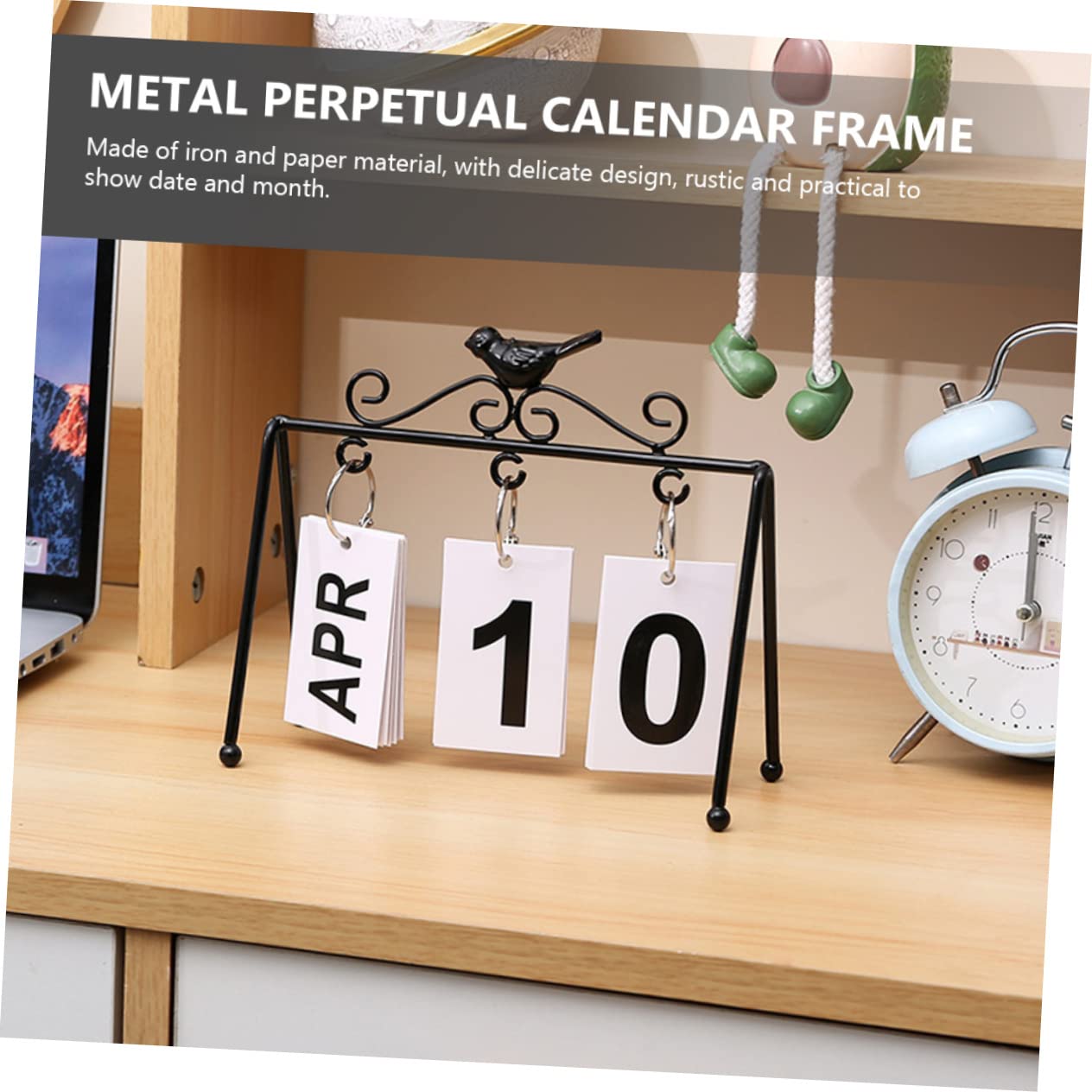 SEWACC 4 Piezas adorno de calendario los de oficina ornamento calendario de escritorio office calendarios de mesa calendario perpetuo decoración del hogar hierro Black