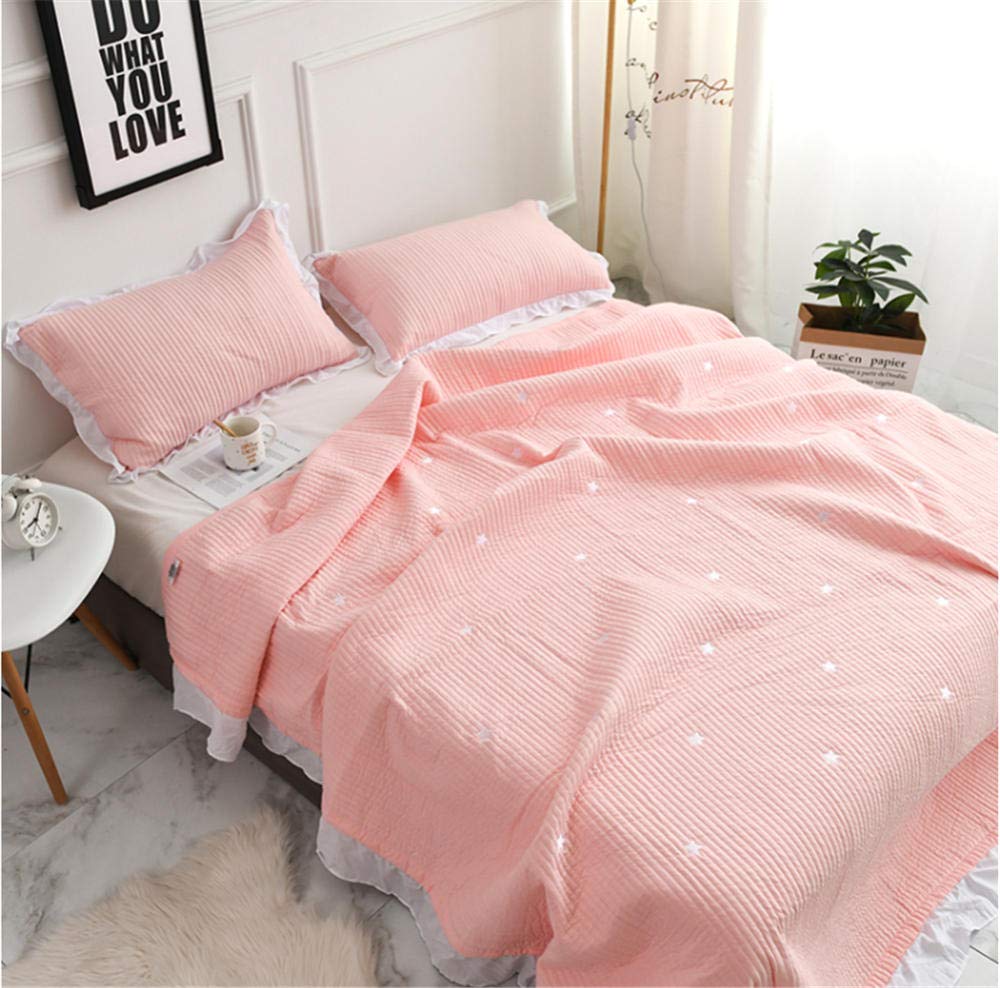 Edredón bordado de verano de alta elegancia textil en set de tres piezas rosa