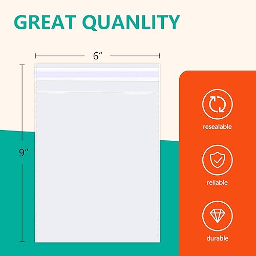 Miniatura 2 de iMailer - 100 unidades - Bolsas de celofán de plástico transparente de 6 x 9 pulgadas - Bolsas de celofán autosellables resellables para tarjetas y