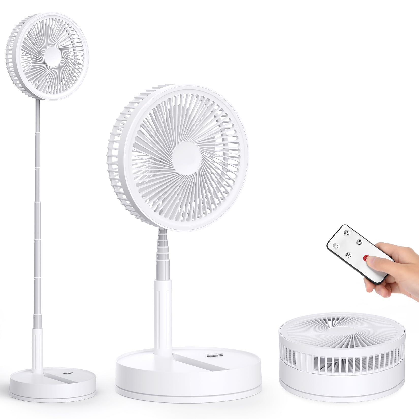 Oscillant Ventilateur sur Pied Silencieux avec Télécommande, 8.6'' Portable Pliable Sol/Table Ventilateurs 4 Vitesses/Timer, 8000mAh USB Rechargeable Piédestal Fan pour Chambre Bureau Camping Voyage