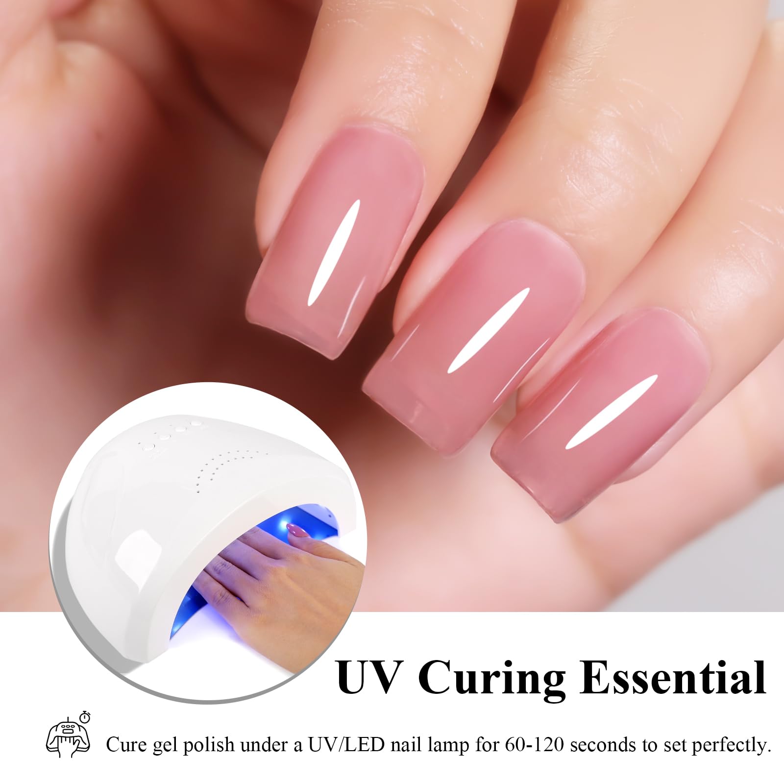 Firedeep Set Smalto Gel 10ml Senza HEMA 6 Colori Set Trasparente Jelly Rosa Nudo Rosa Chiaro Soak Off LED UV Lunga Durata Kit Manicure per Donne Fai Da Te e Salone​