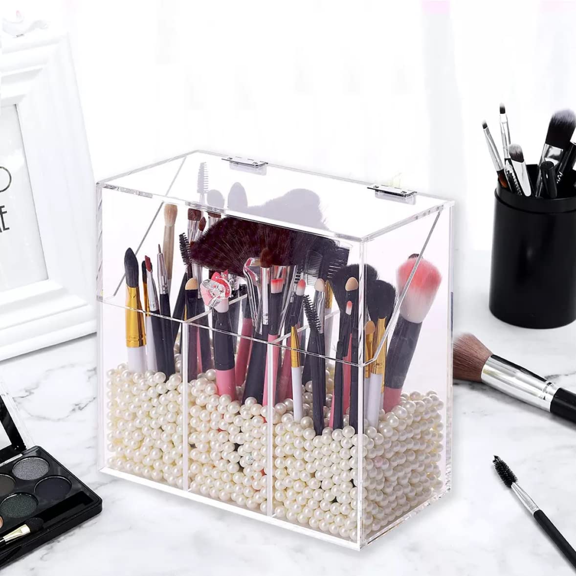 Jorzer Porta del pennello per trucco Porta del pennello cosmetico acrilico con coperchio Clear Cracking Brush Organizer Castolio di stoccaggio della spazzola cosmetica