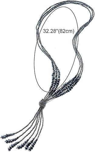 Miniatura 3 de COOLSTEELANDBEYOND Boho Chic Lariat collar borla colgante azul oscuro cristal tres hebras cadena larga en forma de Y, Cristal simulado, no aplica