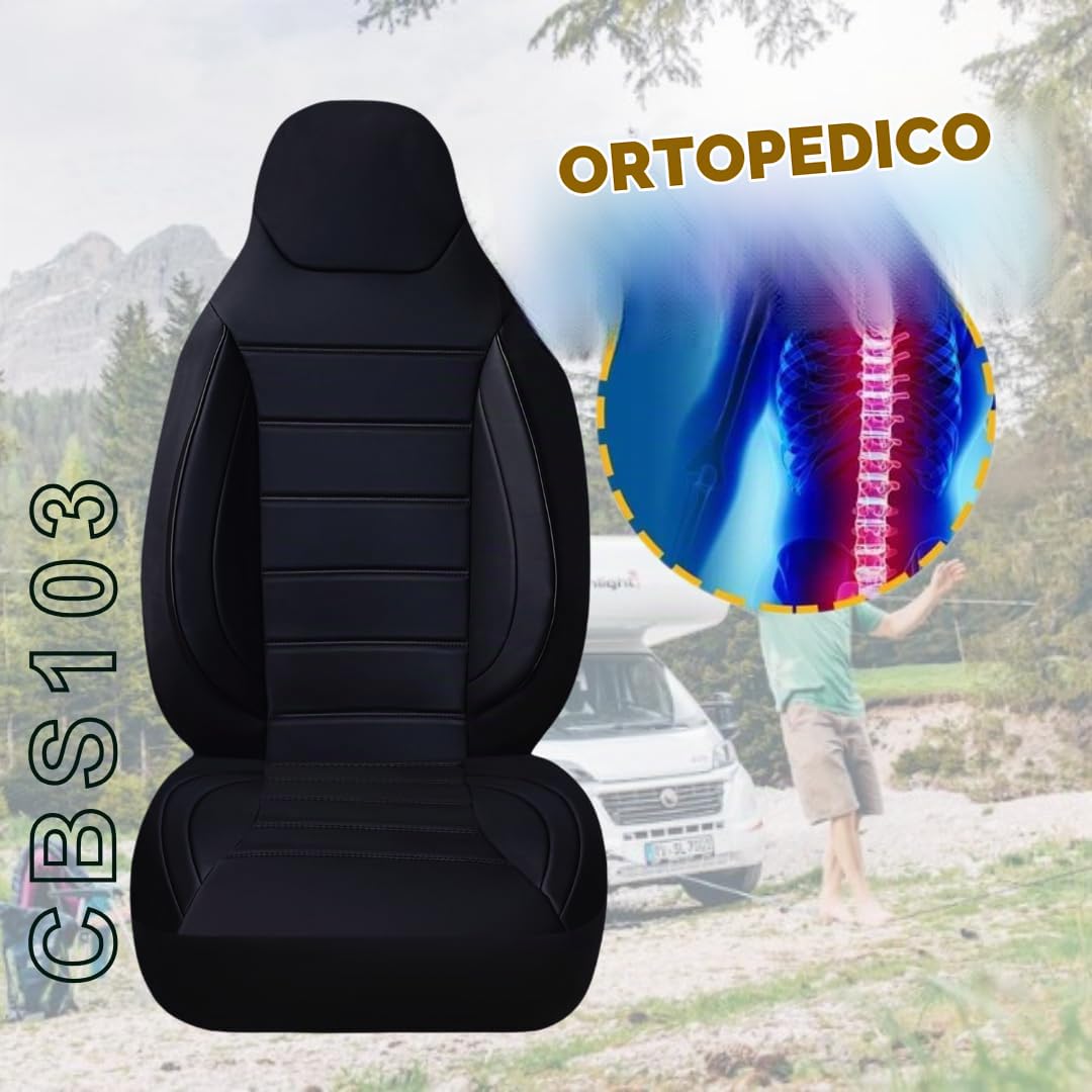 Coprisedili compatibili con Fiat Ducato roulotte/camper / camper / camper su misura, set di 2 parti – conducente 1 + passeggero 1 sedile | con braccioli | CBS103 | nero | ecopelle