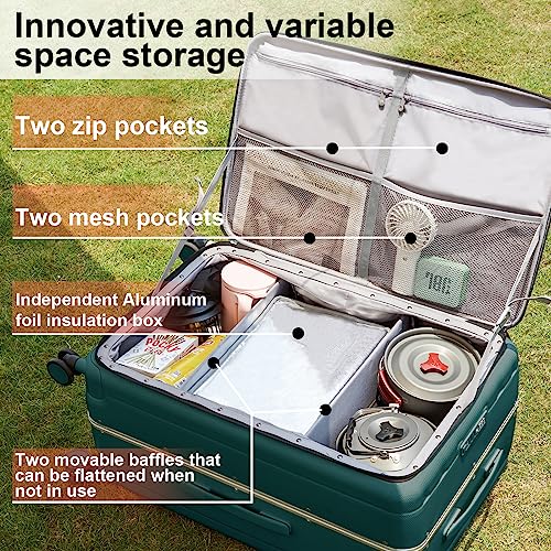 Image of Hanke Multifunctional 26 Inch Hard Shell Suitcases with Wheels Travel Approved Luggage Large Rolling Suitcase Checked Luggage for Women Men(Blackish Green)