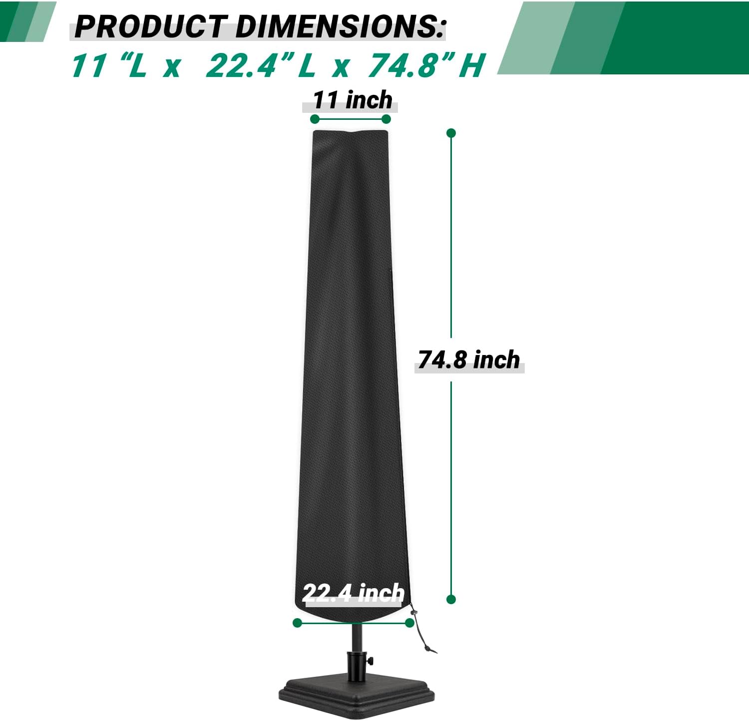 Patio Umbrella Cover Waterproof Umbrella Covers for Outdoor Umbrellas for 7 to 9Ft Umbrellas Protective Garden Market Parasol Umbrellas with Zipper and Rod, Black - Image 2