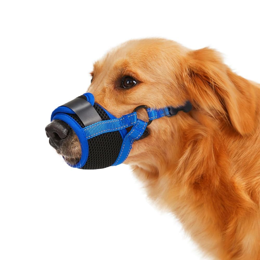 Museruola Cane Museruola a Rete Morbida Anti Morso Cani Prevenire Morsi Con Anello Regolabile Cani di Taglia Piccola Media Grande(Blu-S)