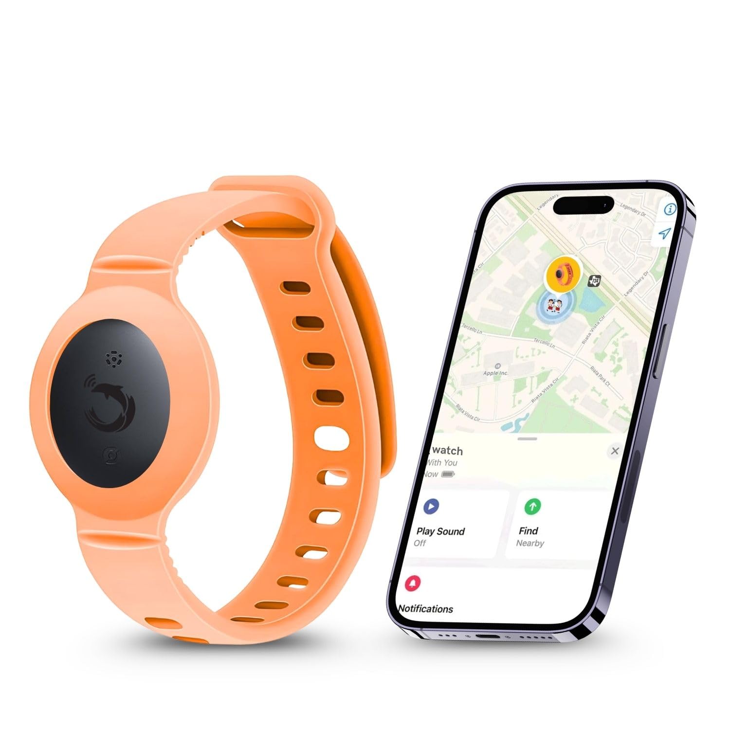 tag8 Dolphin Watch Tracker Rex iOS, GPS Tracker for Kids Teen, Special Needs Elderly - Real Time Mini Locator Watch Band - Hidden Tracking Device for iOS - Works with Apple Find My (Orange)-image-49